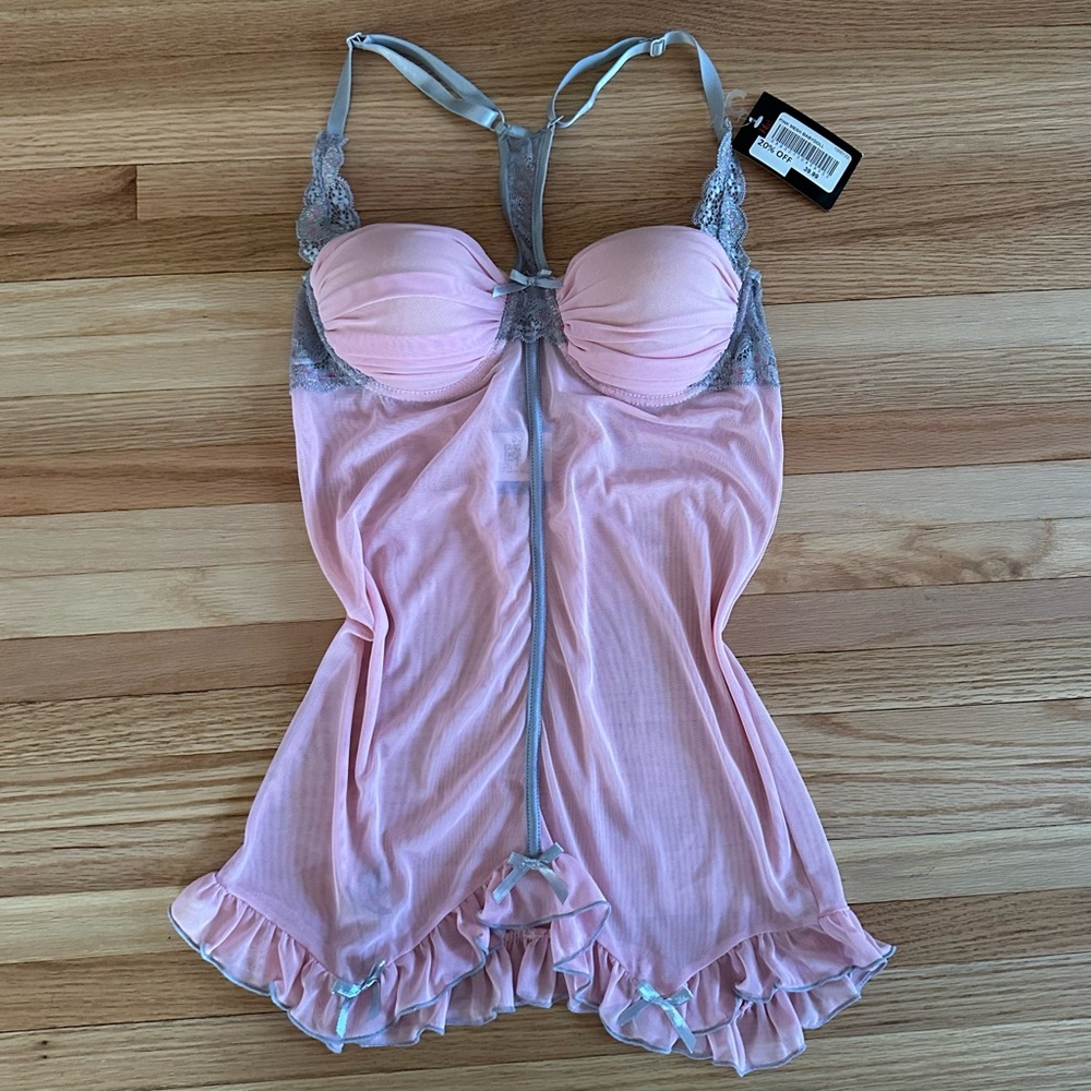 NWT Pink Mesh Babydoll Lingerie Chemise